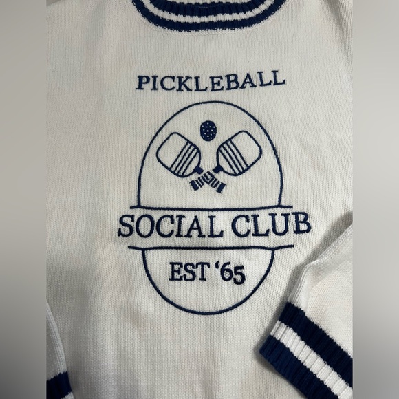 Sincerely Jules "Pickleball Social Club" boxy cropped sweater White/Navy - Picture 3 of 7